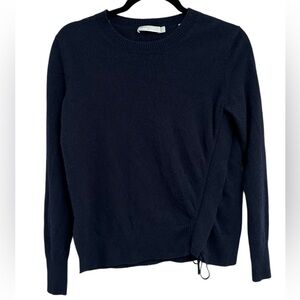 Vince 100% Cashmere Navy Side Tie Crew Neck Boxy Asymmetric Sweater Top Sz Small